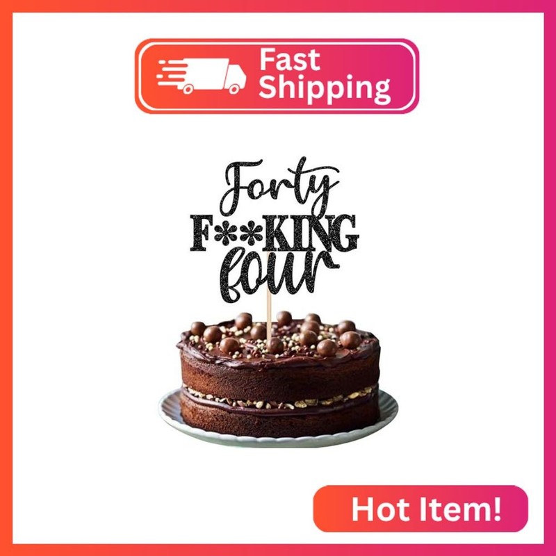 1 PCS Happy 44th Birthday Cake Topper Black Glitter Forty Four Cake Pick Hello 4