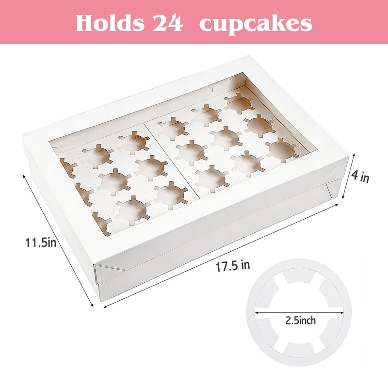 6 PCS Cupcake Boxes Window 24 Cavity Standard White Bakery 17.5x11.5x4 Inch gallery
