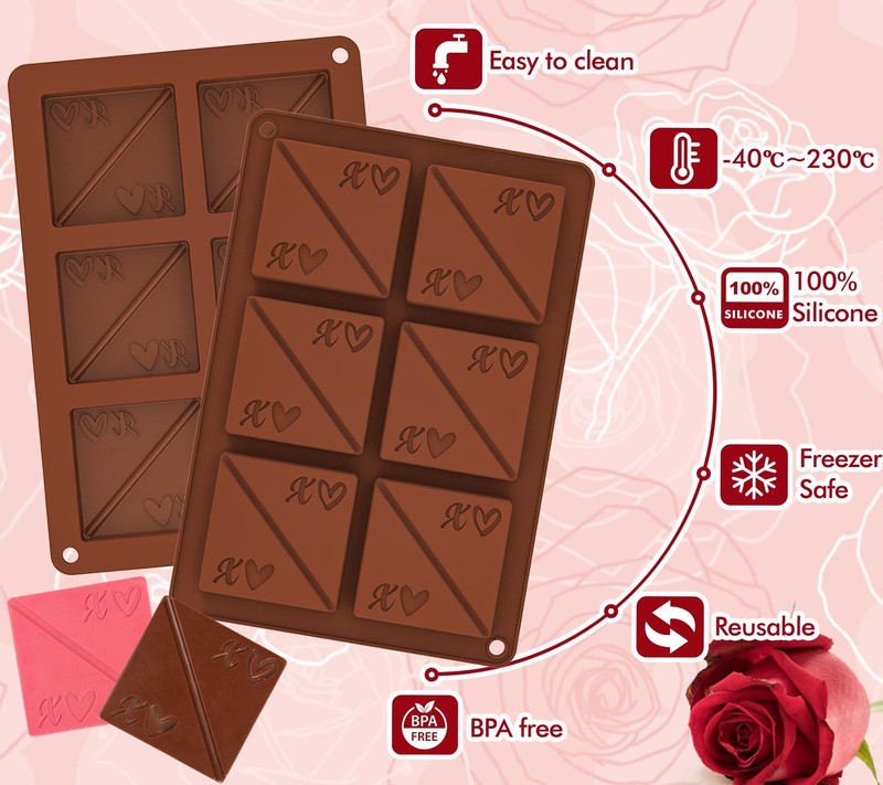 Webake Square Break-Apart Chocolate Mold, 2 Pack Silicone Conversation Chocol... gallery