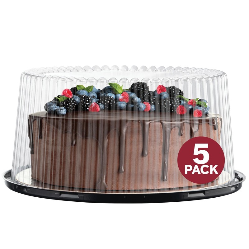 10-11" Clear Plastic Cake Carriers with Dome Lids & Boards | 5 Pack Round Transp gallery