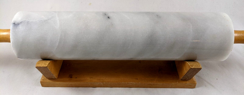 White/ Black Marble Rolling Pin with Wooden Cradle gallery