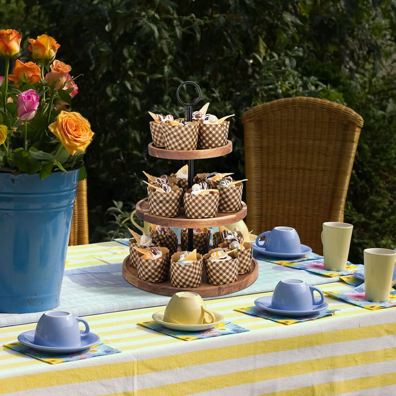 3 Tier Cupcake Stand, Wood Tiered Serving Tray Cupcake Tower, Serving Stand Disp gallery