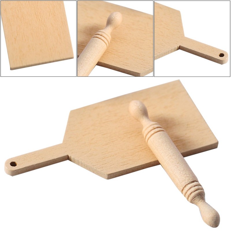 Mini Rolling Pin And Miniature Board For Kids Doll House Decoration gallery
