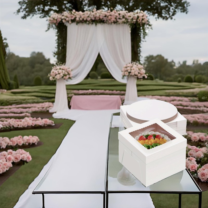 White Bakery Cake Boxes With Boards 10x10x8 Inch Window Cajas Pasteles 20 PCS gallery