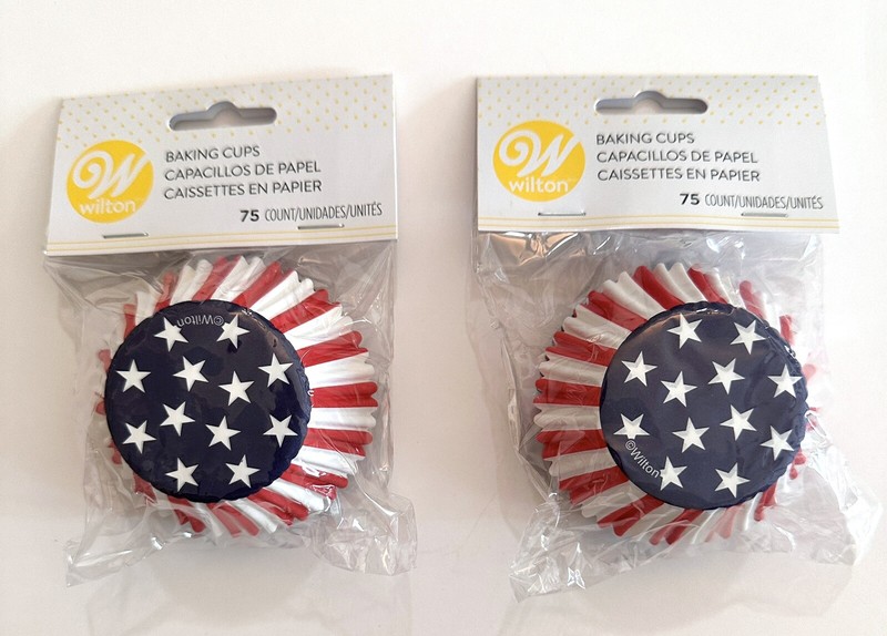 Wilton Baking Cups Cupcake Liners Red White Blue Stars 2 Pk/ 75 Ct Ea July Flag
