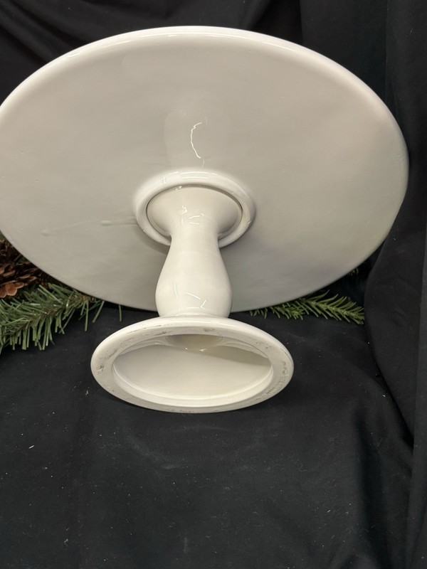 Vintage White 11" Ceramic Holly and Berries Pedestal Cake Stand gallery
