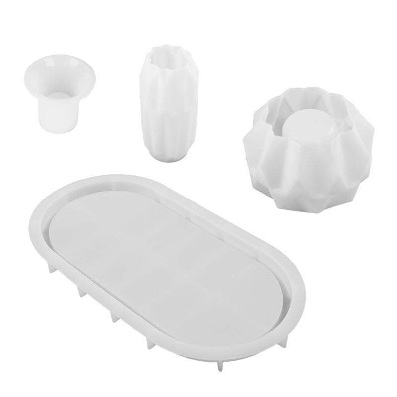 Elegant Vase Holder with Storage Jar Mould Epoxy Candlestick Making Mould
