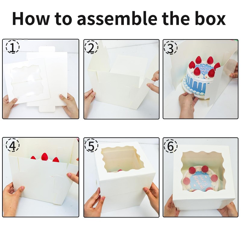 10 PCS White Square Bakery Cake Boxes with Window Container 8x8x8 Inch gallery