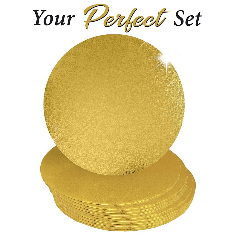 10 PCS 10 Inch Gold Wraparound Cake Pastry Round Drum Board 1/4 Inch Thick gallery