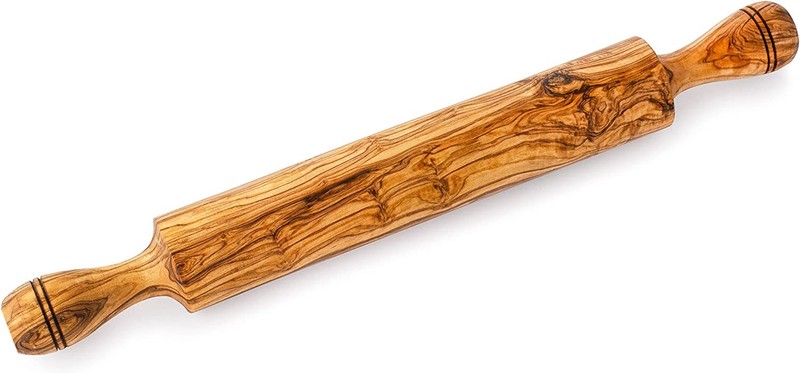 Olive Wood Classic Rolling Pin with Handle, Wooden Bread Roller Pin for Baking gallery