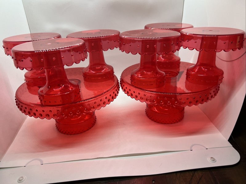 Set of 8 Red Glitter Plastic Cake Stands Pedestal Cupcake Dessert Display Party