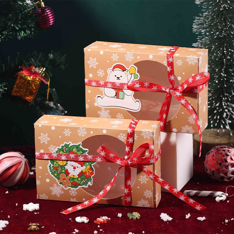 12PCS Kraft Paper Window Cookie Boxes w/Ribbon Christmas Candy Treat Storage Tin gallery