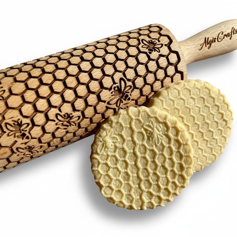 BEEHIVE Embossing Rolling Pin with Pattern. Laser Engraved Embossing Dough Ro...