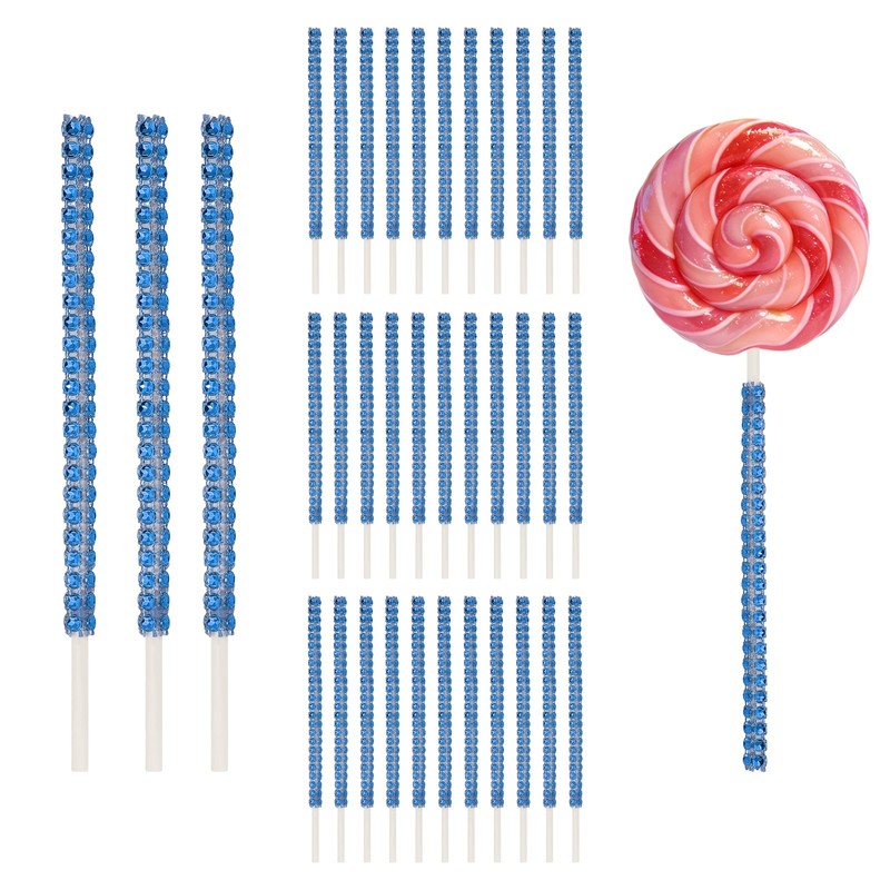 36 Pcs Bling Cake Lollipop Sticks, Glitter Rhinestone Lollipop Sticks, Blue