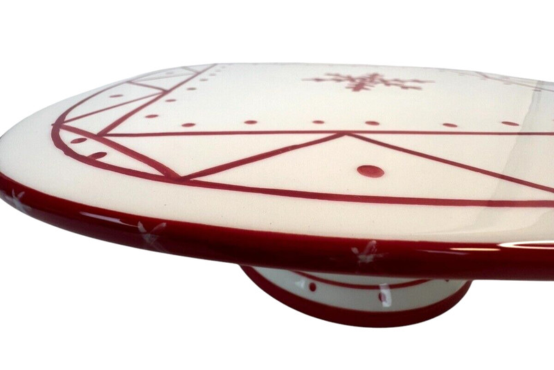 Red & White Snowflake Christmas Tree Pedestal Cake Stand Square 12" x 4" gallery
