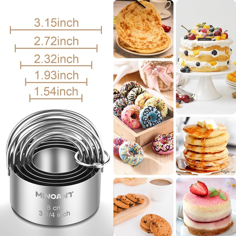 Cookie Cutter Set Donut Hole Circle Cutters Stainless Steel 5 Pieces/Set with gallery