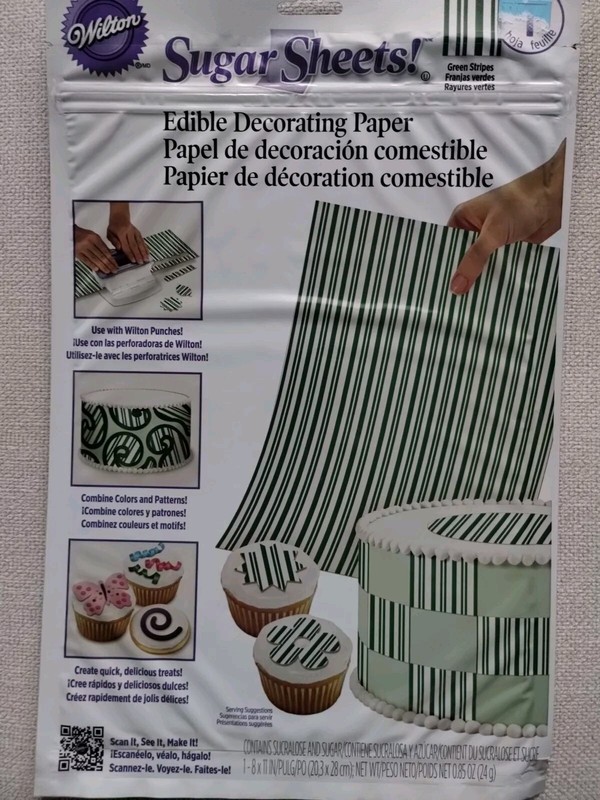 Wilton Icing Sugar Sheet Color Green Stripes Cake Decorating New