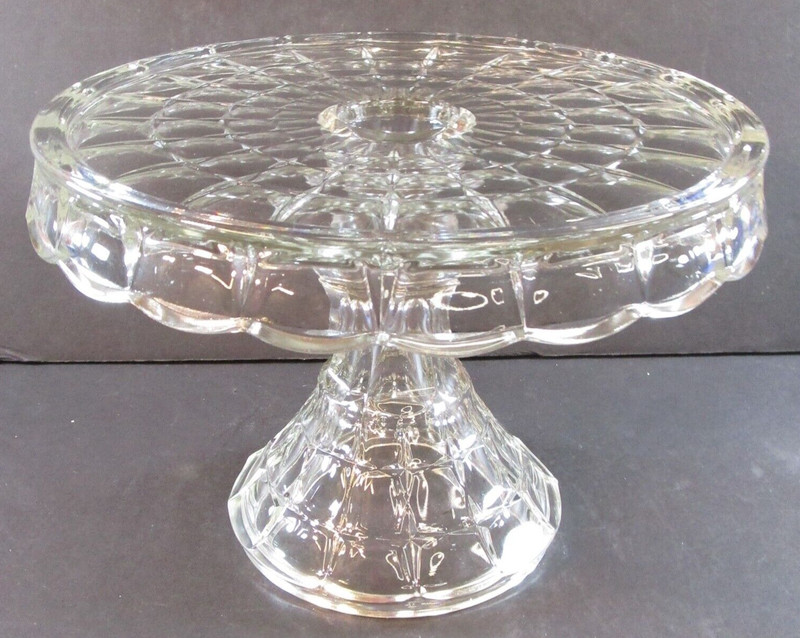 Indiana Glass Constellation Round Clear Glass Cake Stand 10" Rum Well Disc 1962 gallery