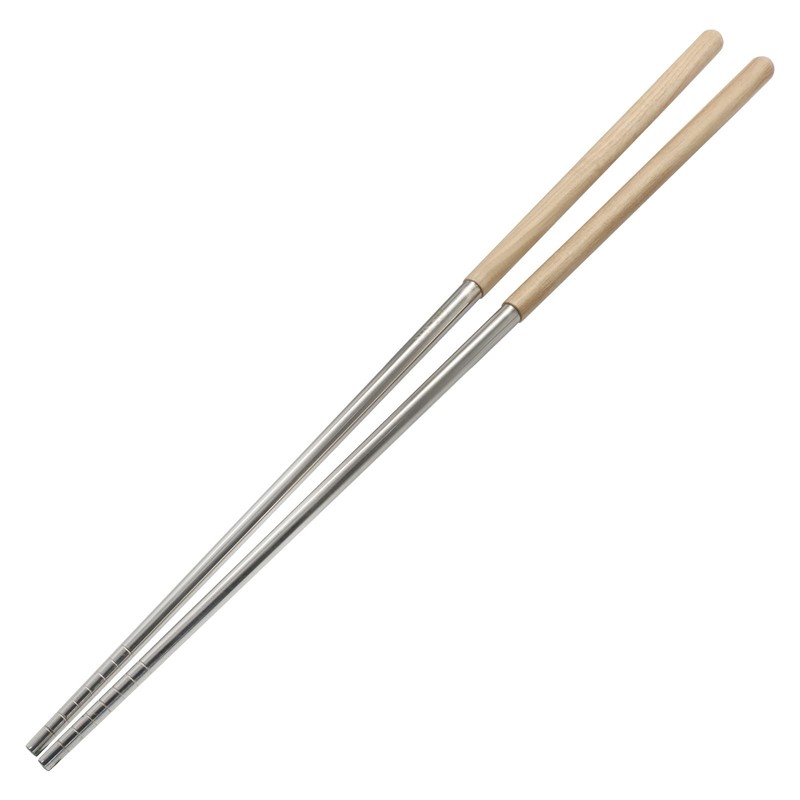 1 Pair Stainless Steel Cooking Chopsticks Wooden Handle Extra Long Non Slip
