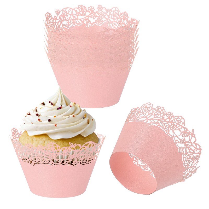 Cupcake Wrappers Paper, 50 Pack Baking Cups Standard Rose Decor, Pink