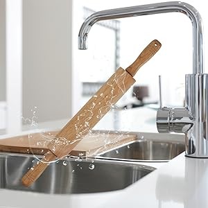 Wood Rolling Pin 17.8 Inch for Dough with Pastry Scraper/Cutter & 2 PCS gallery