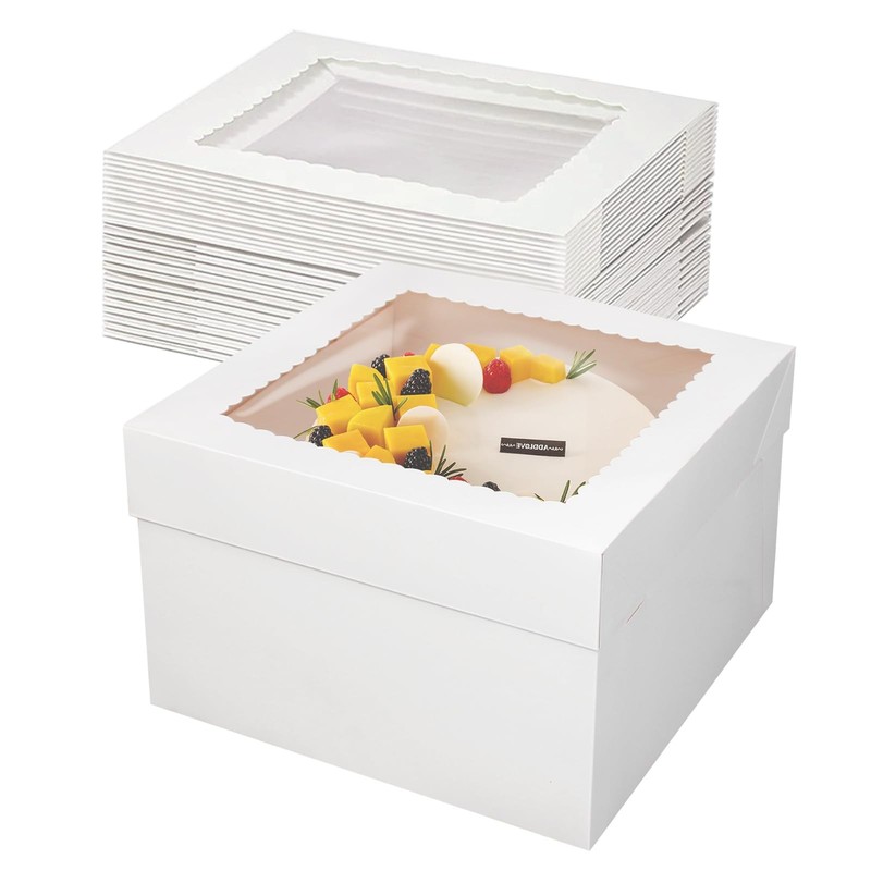 10 PCS White 12x12x8 Inch Cake Box Window Bakery Large Square Baking Container