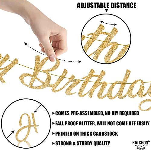 , Glitter Cursive Happy Birthday Banner - Pre-Strung, 10 Feet | Birthday Gold gallery