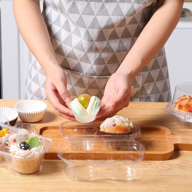 Tanlade 100 Pcs 2 Cavity Cupcake Boxes 200 Pcs Baking Cups 2 Compartment Plas... gallery