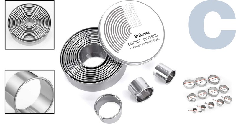 Elegant 12-Piece Round Stainless Steel Cookie Cutter Set - Dishwasher Safe gallery
