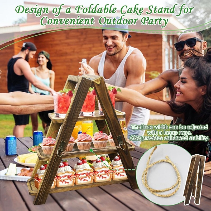 Wooden 3-Tier Cupcake Stand Flower Decor Foldable Display Stand Removable Trays gallery