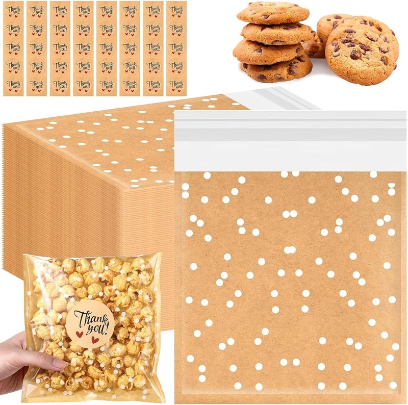 100 Pcs Self Adhesive Cookie Bags Cellophane Polka Dot Treat Bags Small Plastic