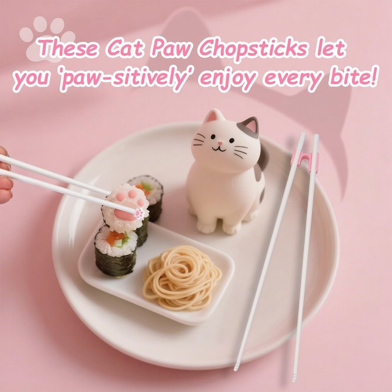 2 Pairs Cat Paw Chopsticks With Helpers Reusable Training Kids Adults Gift gallery