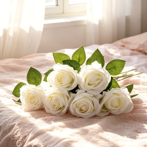 80Pcs White Roses Artificial Flowers Bulk, Velvet Silk White White Rose-80 gallery