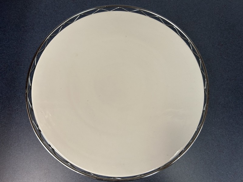 GODINGER Porcelain 12" CAKE SERVING PLATE w/Chrome STAND & 4 Dessert Plates gallery