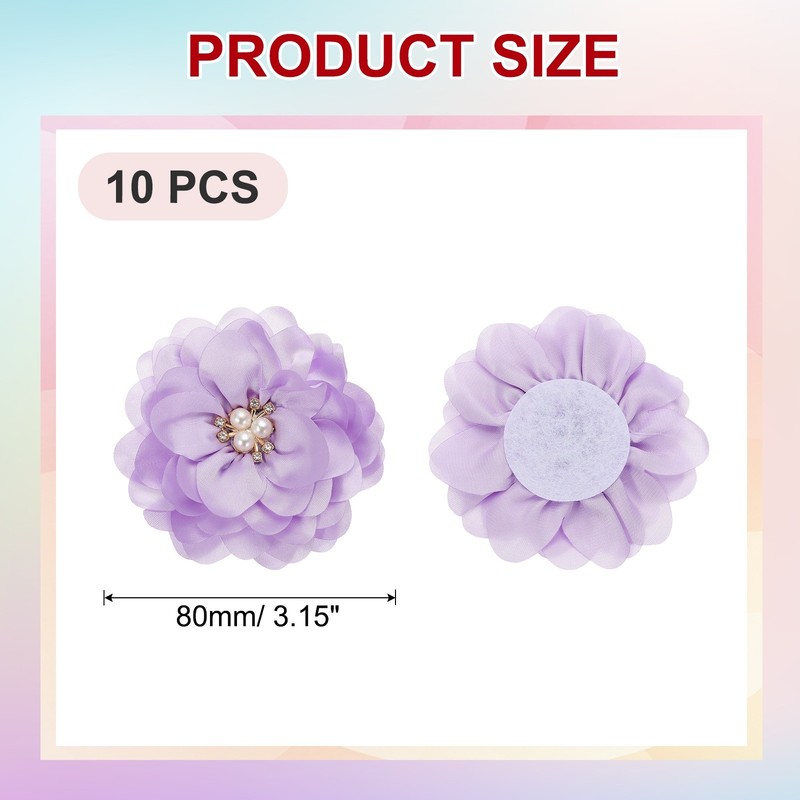 3.15 in Rhinestone Chiffon Flower, 10 Pcs Fabric Appliques, Light Purple gallery