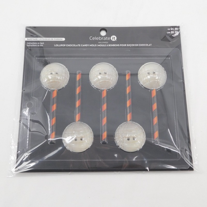 2 Lollipop Chocolate Candy Mold Halloween Mummy Head Celebrate It New Sealed gallery