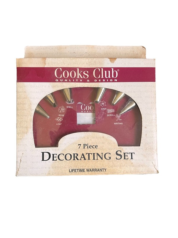 VTG Cooks Club Pastry Cake Decorating Set 6 Basic Designs rust proof tips
