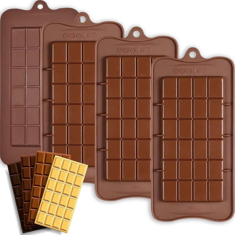 Chocolate Bar Molds Silicone Classic 4 Pack, Snap Candy Bars Making Mould Set