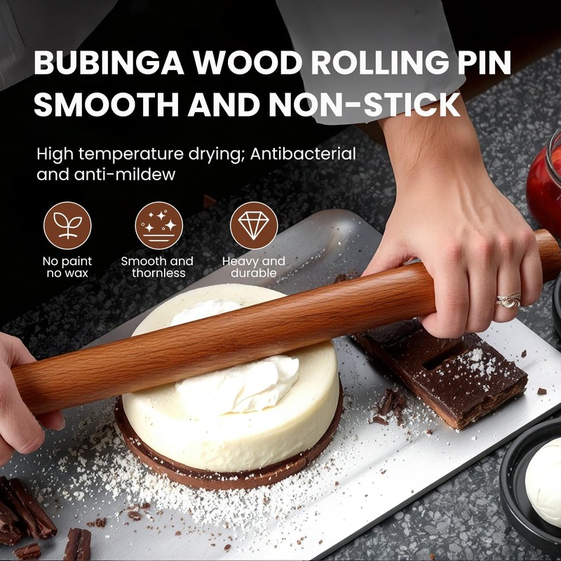 Sinotekk Natural HighDensity Solid Bubinga Wood French Rolling Pin | 50% Heav... gallery