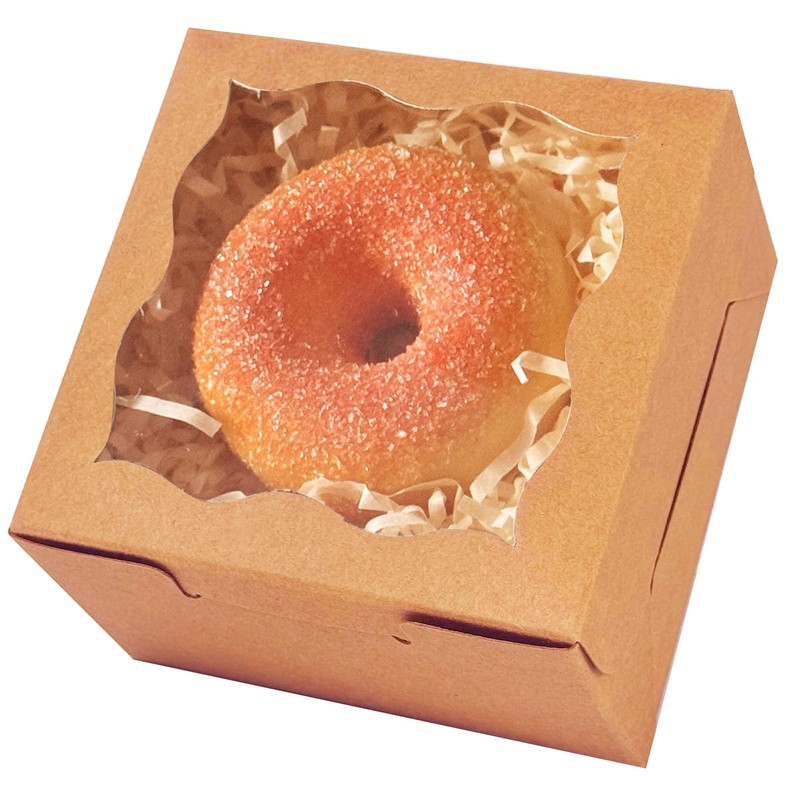 30 PCS Brown Bakery Cookie Macaron Pastry Boxes With Window 4x4x2.5 Inch
