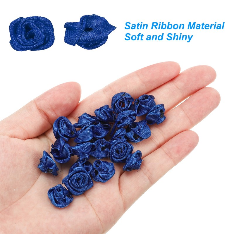 30Pcs Mini Satin Ribbon Roses Fabric Flowers Embellishments Rosettes Dark Blue gallery