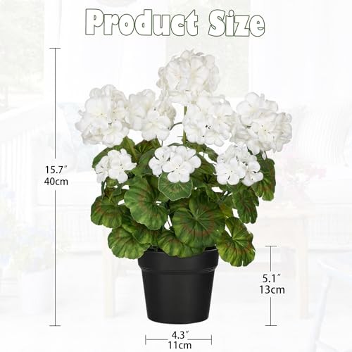 Artificial Geranium Potted Plant – 16” Tall, Realistic Silk Flowers with White gallery