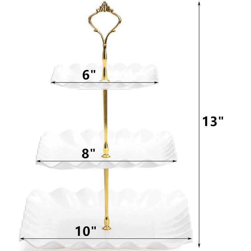 White Plastic 3 Tier Square Cupcake Stand Tiered Dessert Display Serving Stand gallery
