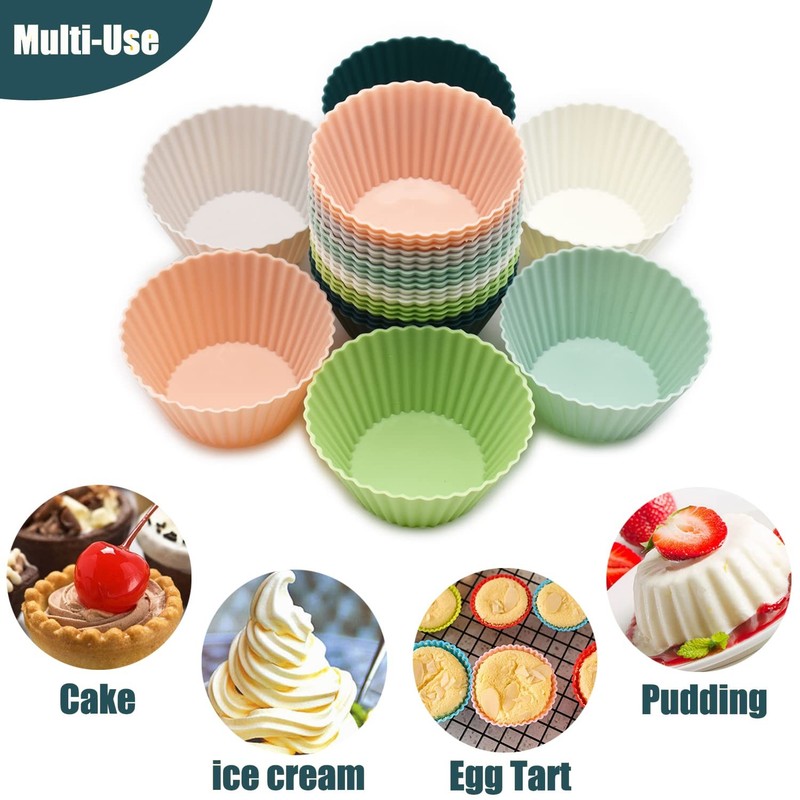 Reusable Silicone Cupcake Baking Cups 24 Pack 2.75 inch Non-stick Muffin Liners gallery