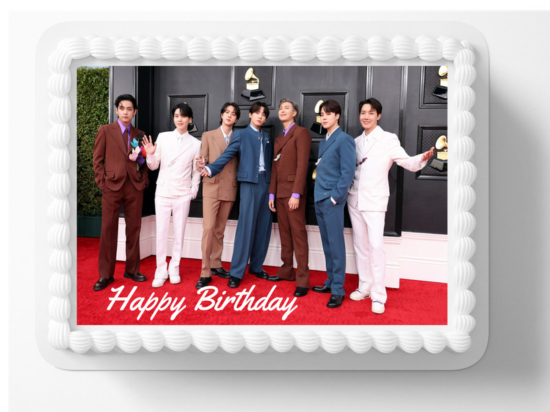 K Pop Bts Asian Boy Band 1/4 sheet Edible Cake Topper Party Edible Cake Image