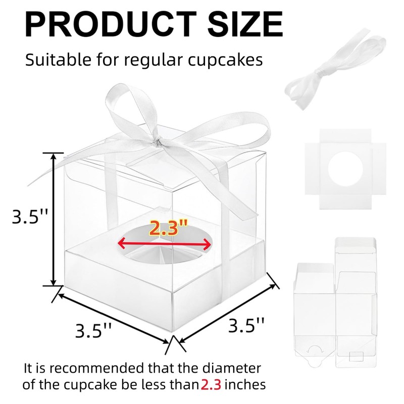 50 Pcs Clear Cupcake Box Individual, 3.5 Inch Plastic Single Cupcake Containe... gallery
