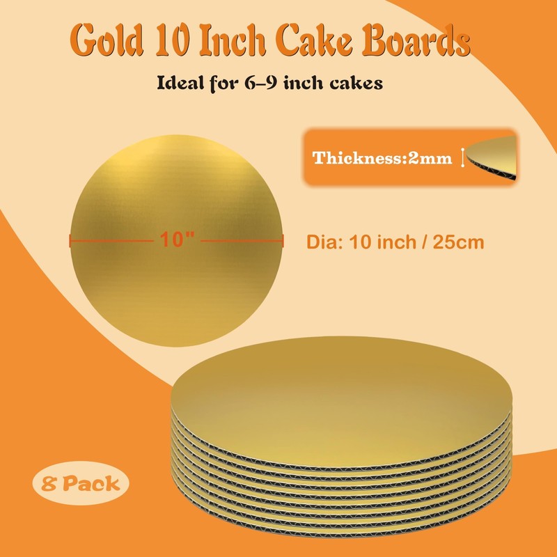 8 PCS Cake Boards 10 Inch Round, Gold 10 Inch Cake Boards Rounds Cake Plate, ... gallery
