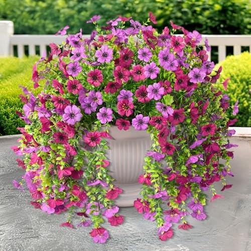 Artificial Hanging Flowers for Outdoors Spring Decoration, Light Purple Red gallery