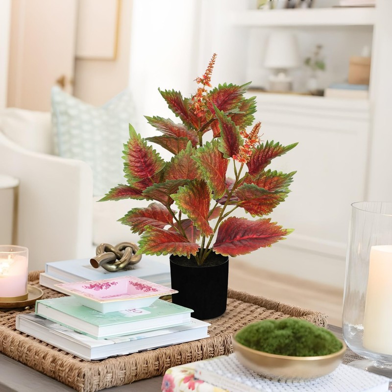 Oairse Artificial Plants Indoor Pot 16.9 Faux Potted Perilla Plants Indoor gallery