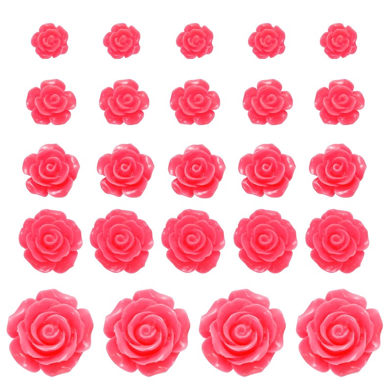 60 Pcs Rose Red Resin Rose Flower Beads, 5 Size Flatback Flower Charm